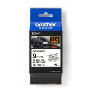 Brother TZ-FX221 / TZe-FX221 Pro Tape, 9mm x 8m, čierna tlač/biely podklad, originálna páska
