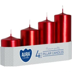 Adventné sviečky schody metalická červená 50/4